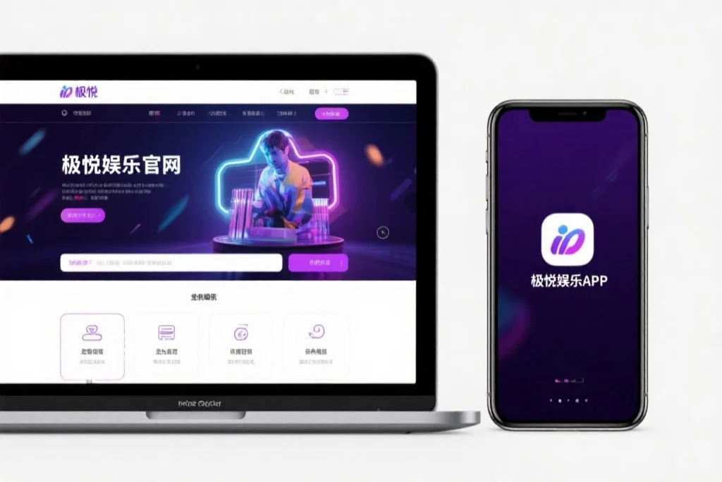 一台笔记本电脑屏幕上显示着杏运娱乐官网的界面，旁边是一部手机显示着杏运娱乐APP，两者并列对比